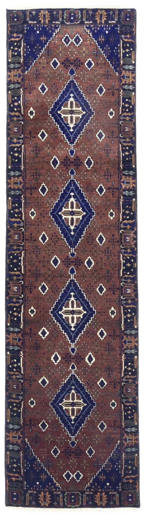 Rust & Navy Tribal 3X10 Indo-Joshaghan Oriental Runner Rug