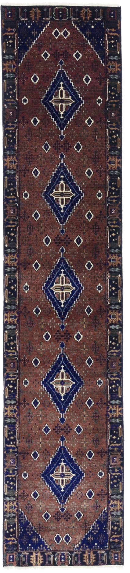 Rust & Navy Tribal 3X12 Indo-Joshaghan Oriental Runner Rug