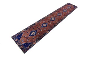Rust & Navy Tribal 2'5X14 Indo-Joshaghan Oriental Runner Rug