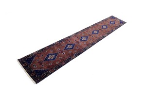 Rust & Navy Tribal 2'5X14 Indo-Joshaghan Oriental Runner Rug