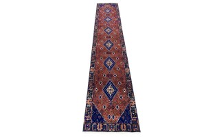 Rust & Navy Tribal 2'5X14 Indo-Joshaghan Oriental Runner Rug
