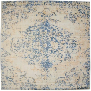 Blue Distressed Floral Modern 9X9 Hand-Loomed Square Rug