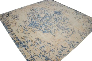Blue Distressed Floral Modern 9X9 Hand-Loomed Square Rug