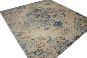 Blue Distressed Floral Modern 9X9 Hand-Loomed Square Rug
