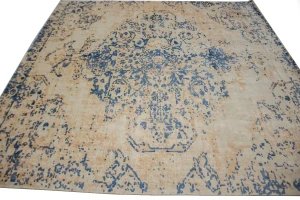 Blue Distressed Floral Modern 9X9 Hand-Loomed Square Rug