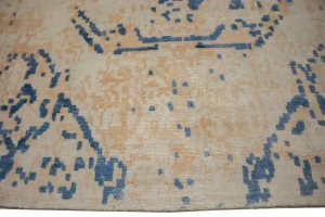 Blue Distressed Floral Modern 9X9 Hand-Loomed Square Rug