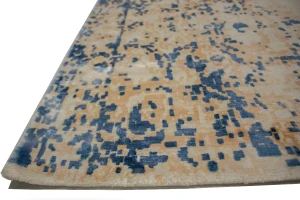 Blue Distressed Floral Modern 9X9 Hand-Loomed Square Rug