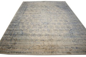 Blue-gray Distressed Floral Modern 9X12 Hand-Loomed Rug