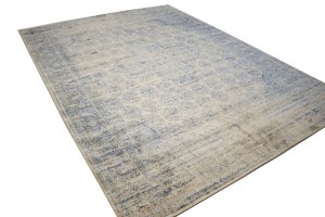 Blue-gray Distressed Floral Modern 9X12 Hand-Loomed Rug