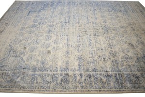 Blue-gray Distressed Floral Modern 9X12 Hand-Loomed Rug