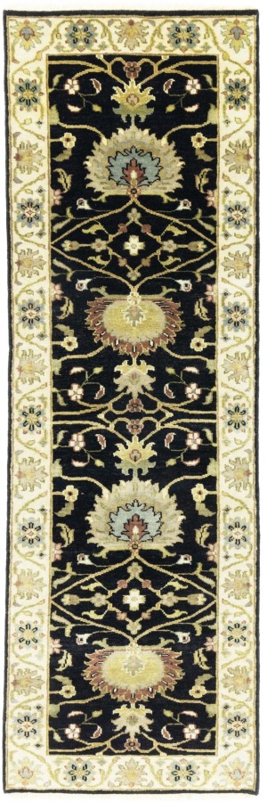 Black Floral Osh Chobi 3X8 Peshawar Oriental Runner Rug