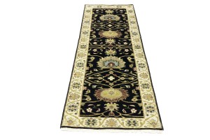Black Floral Osh Chobi 3X8 Peshawar Oriental Runner Rug