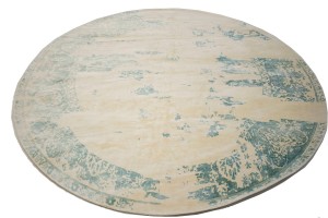 Distressed Floral Modern Green 9X9 Hand-Loomed Round Rug