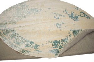 Distressed Floral Modern Green 9X9 Hand-Loomed Round Rug