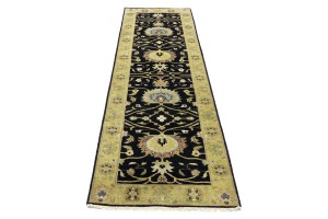 Black Floral Osh Chobi 3X10 Peshawar Oriental Runner Rug