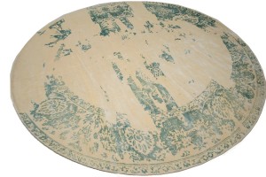 Distressed Floral Modern Green 9X9 Hand-Loomed Round Rug