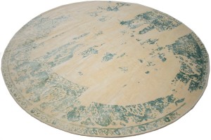 Distressed Floral Modern Green 9X9 Hand-Loomed Round Rug