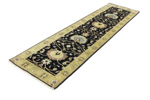 Black Floral Osh Chobi 3X10 Peshawar Oriental Runner Rug