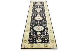Black Floral Osh Chobi 3X10 Peshawar Oriental Runner Rug