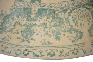 Distressed Floral Modern Green 9X9 Hand-Loomed Round Rug