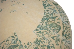 Distressed Floral Modern Green 9X9 Hand-Loomed Round Rug