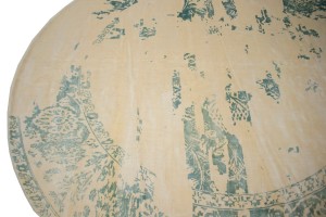 Distressed Floral Modern Green 9X9 Hand-Loomed Round Rug