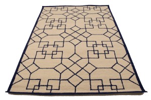 Cream & Purple-navy Geometric 5X8 Hand-Tufted Modern Rug