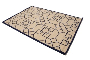 Cream & Purple-navy Geometric 5X8 Hand-Tufted Modern Rug