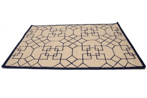 Cream & Purple-navy Geometric 5X8 Hand-Tufted Modern Rug