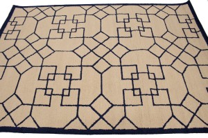 Cream & Purple-navy Geometric 5X8 Hand-Tufted Modern Rug
