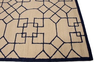 Cream & Purple-navy Geometric 5X8 Hand-Tufted Modern Rug