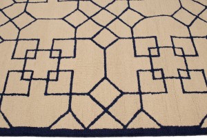 Cream & Purple-navy Geometric 5X8 Hand-Tufted Modern Rug
