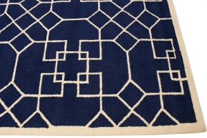 Purple-navy Cream Geometric 5X8 Hand-Tufted Modern Rug