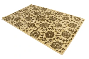 Cream Brown Floral 5X8 Hand-Tufted Modern Rug