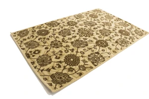 Cream Brown Floral 5X8 Hand-Tufted Modern Rug