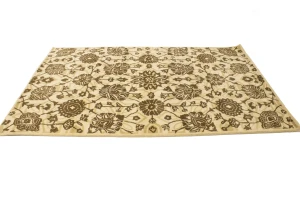Cream Brown Floral 5X8 Hand-Tufted Modern Rug