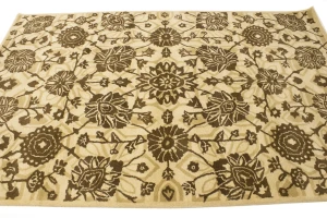 Cream Brown Floral 5X8 Hand-Tufted Modern Rug