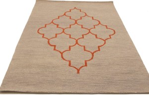 Beige & Orange Trellis 5X8 Hand-Tufted Modern Rug