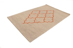 Beige & Orange Trellis 5X8 Hand-Tufted Modern Rug