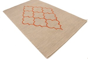Beige & Orange Trellis 5X8 Hand-Tufted Modern Rug