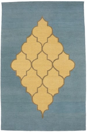 Blue-gray Gold Trellis 5X8 Hand-Tufted Modern Rug