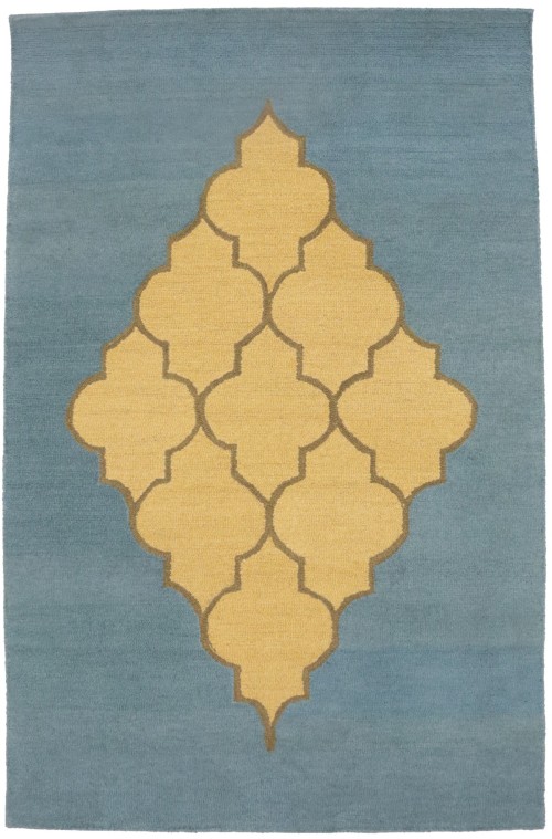 Blue-gray Gold Trellis 5X8 Hand-Tufted Modern Rug