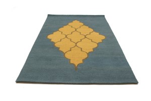 Blue-gray Gold Trellis 5X8 Hand-Tufted Modern Rug