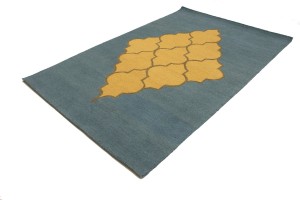 Blue-gray Gold Trellis 5X8 Hand-Tufted Modern Rug