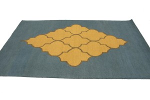 Blue-gray Gold Trellis 5X8 Hand-Tufted Modern Rug