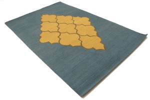 Blue-gray Gold Trellis 5X8 Hand-Tufted Modern Rug
