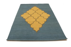Blue-gray Gold Trellis 5X8 Hand-Tufted Modern Rug