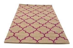 Beige & Fuchsia Trellis 5X8 Hand-Tufted Modern Rug