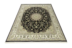 Black Floral 8X10 Indo-Nain Oriental Rug