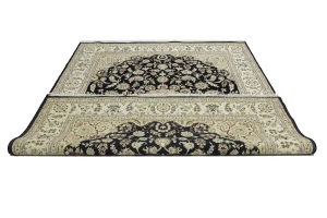 Black Floral 8X10 Indo-Nain Oriental Rug